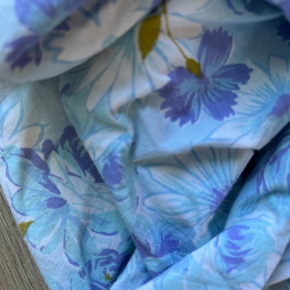 Martex vintage fitted sheet lot of 2 blue floral cotton blend Queen